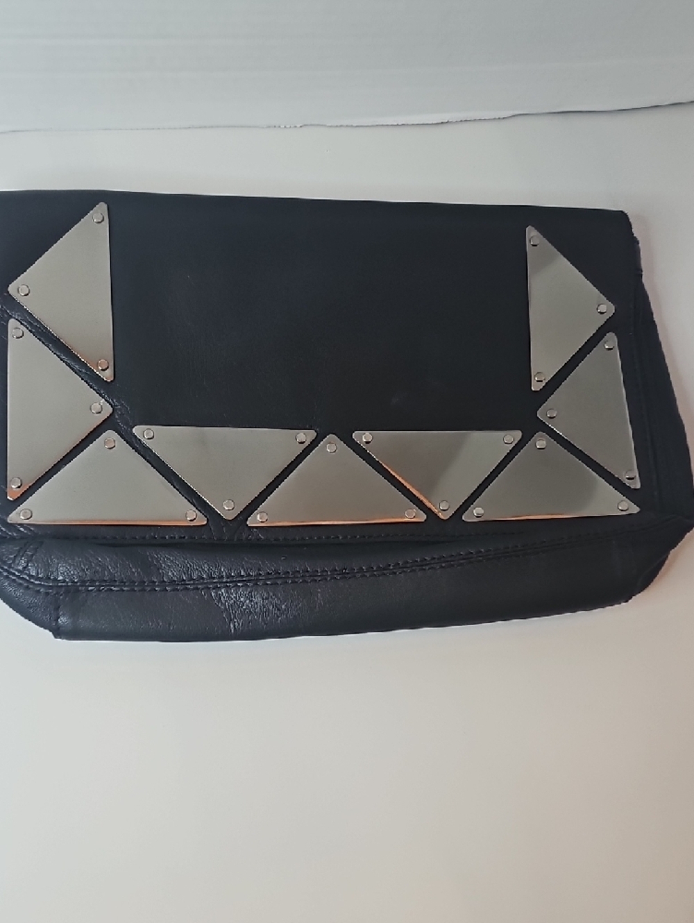 Danier Black Clutch with Silver Stud Triangles - Picture 3 of 10